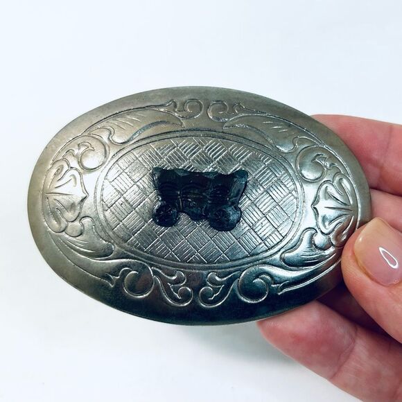 Late 70’s Covered Wagon Silver Belt Buckle Western Cowboy Theme - Picture 2 of 9